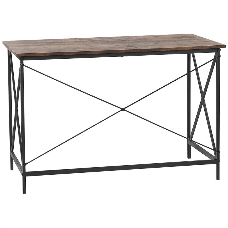 Beliani Bureau Home Office Bois Foncé avec Pieds en Métal Noir 115 x 60 cm Futon