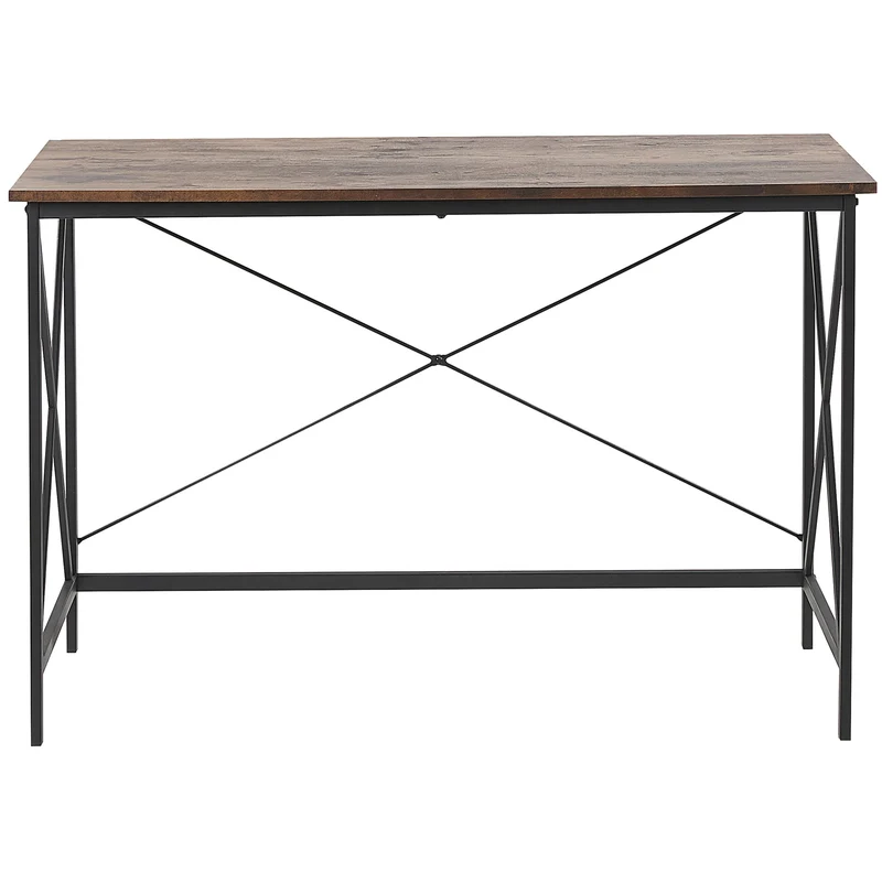 Beliani Bureau Home Office Bois Foncé avec Pieds en Métal Noir 115 x 60 cm Futon