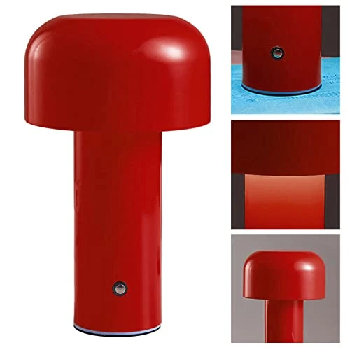 Beufee Lampe de table de champignons sans fil rechargeable, portable 3 couleurs étape sans étape lampe de champignon à côté de la lampe de bureau lampe de nuit (Rouge)