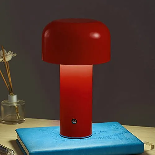 Beufee Lampe de table de champignons sans fil rechargeable, portable 3 couleurs étape sans étape lampe de champignon à côté de la lampe de bureau lampe de nuit (Rouge)
