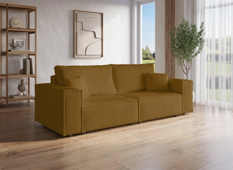 DecoInParis Canapé Convertible 3 Places avec Coffre en Velours Moutarde Jade