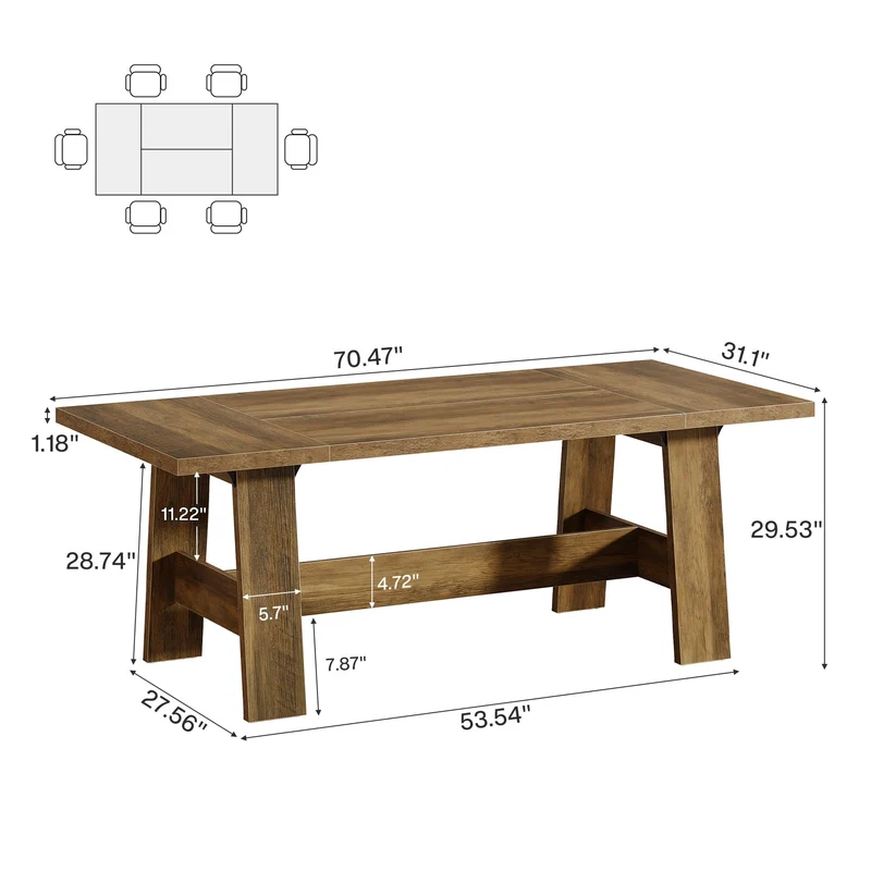 Tribesigns Grande table de salle à manger rectangulaire pour 6 à 8 cm, table de cuisine rustique avec cadre robuste, meubles de salle à manger rectangulaires pour salon, cuisine