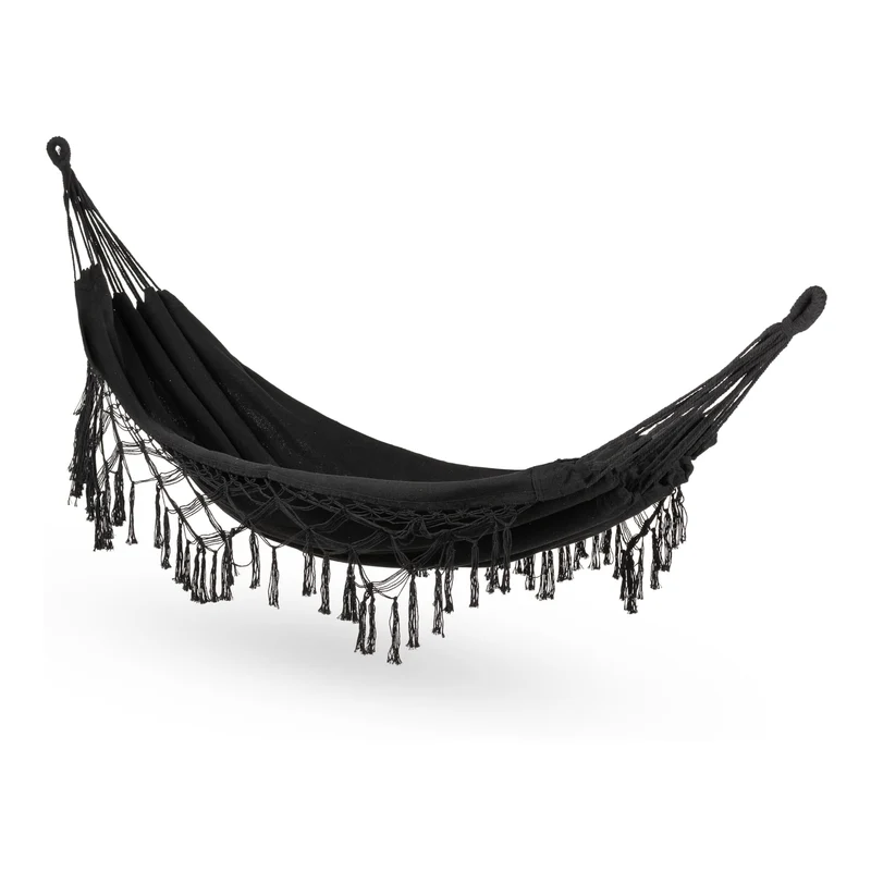 Hamac Suspendu - 200 x 150 cm - Hamac de Camping et Jardin Confortable - 250kg Capacité de Charge - 1-2 Personnes pour Intérieur, Balcon, Extérieur (Noir)