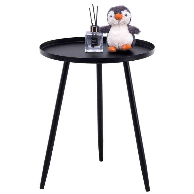 YOUDENOVA Table d'appoint, ronde, en métal, petite, basse, décorative, moderne, trépied en acier tubulaire, diamètre : 40,5 x 50 cm, pour salon, noire