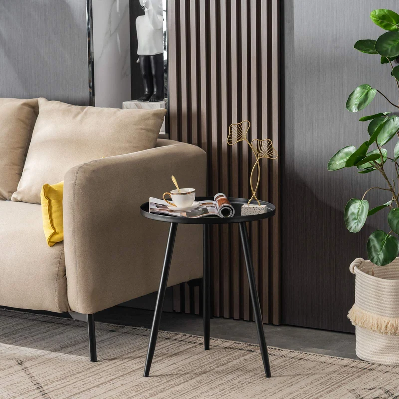 YOUDENOVA Table d'appoint, ronde, en métal, petite, basse, décorative, moderne, trépied en acier tubulaire, diamètre : 40,5 x 50 cm, pour salon, noire