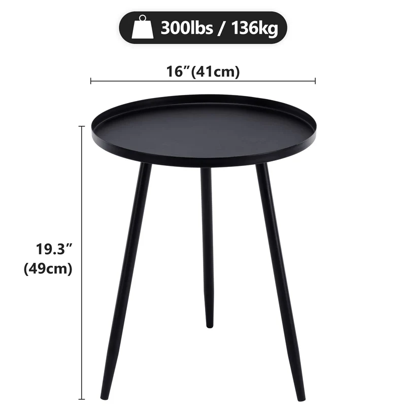 YOUDENOVA Table d'appoint, ronde, en métal, petite, basse, décorative, moderne, trépied en acier tubulaire, diamètre : 40,5 x 50 cm, pour salon, noire