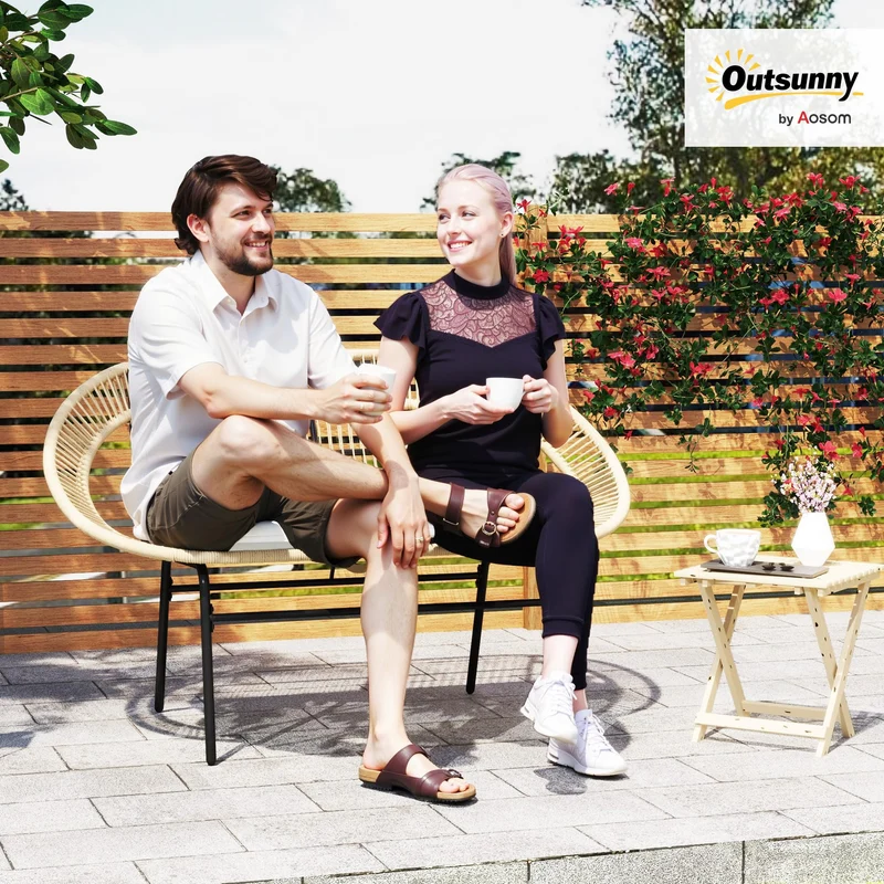 Outsunny Banc de Jardin 2 Places Style Acapulco, Banc Extérieur en Acier avec Dossier et Coussin, Banquette de Jardin pour Balcon Terrasse Patio, 126 x 72 x 83 cm, Kaki