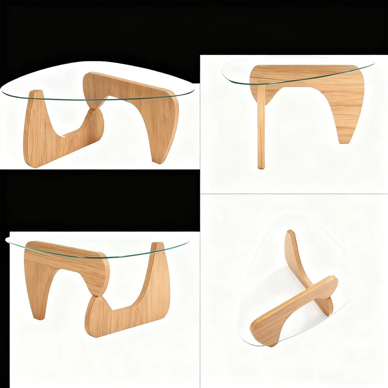 Générique Table Basse, Vintage Ovale Petite Table Basse Pas Cher-Moderne Tables d Appoint, avec Piètement en Bois Massif et Plateau en Verre Trempé, pour Salon, Bureau, 82×65×40cm