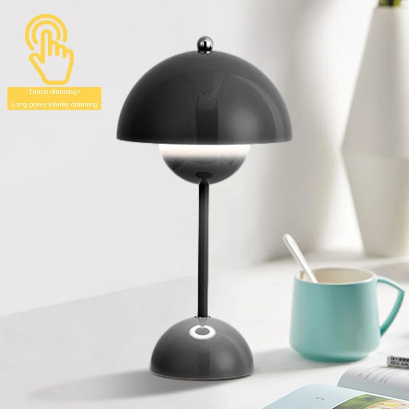 Starnearby Lampe de Table LED Pot de Fleurs, Lampe de Chevet Rechargeable Sans Fil, Lampes Champignon Tactile Dimmable avec 3 Modes de Luminosité, Lampes de Bureau Décorative Rétro