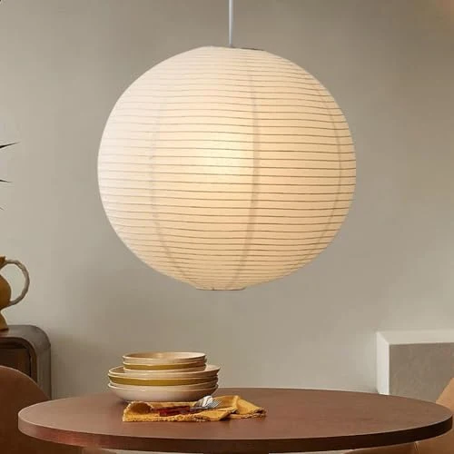 NOCHX Lumière Suspendue en Papier Parchemin Style Japonais Wabi-Sabi - Lustre Sphérique en Fer Inspiré de pour Salon, Chambre et Bureau(40cm)