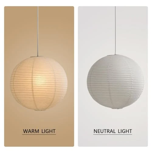 NOCHX Lumière Suspendue en Papier Parchemin Style Japonais Wabi-Sabi - Lustre Sphérique en Fer Inspiré de pour Salon, Chambre et Bureau(40cm)