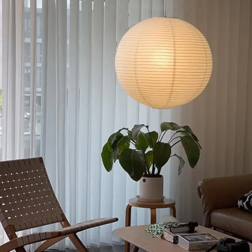 NOCHX Lumière Suspendue en Papier Parchemin Style Japonais Wabi-Sabi - Lustre Sphérique en Fer Inspiré de pour Salon, Chambre et Bureau(40cm)