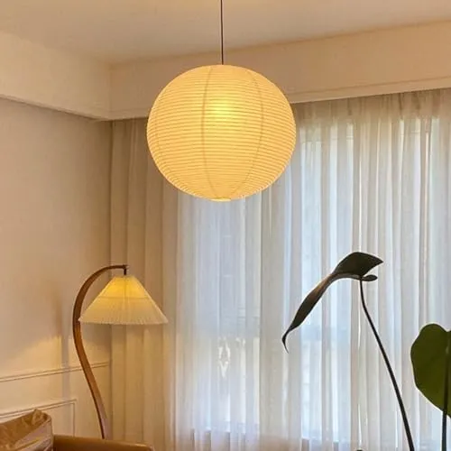 NOCHX Lumière Suspendue en Papier Parchemin Style Japonais Wabi-Sabi - Lustre Sphérique en Fer Inspiré de pour Salon, Chambre et Bureau(40cm)