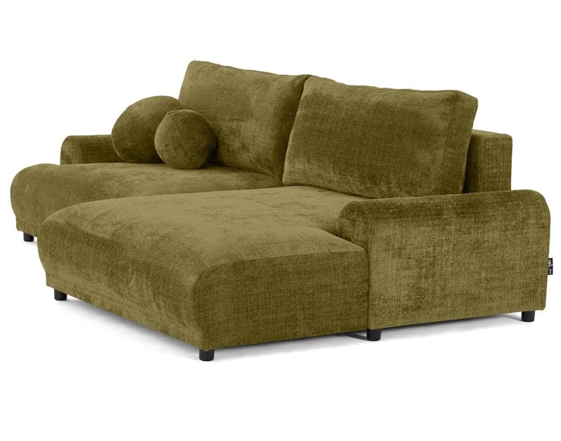 Lisa Design - Nelly - canapé d'angle Droit 4 Places Convertible avec Coffre en Velours texturé, Vert Olive