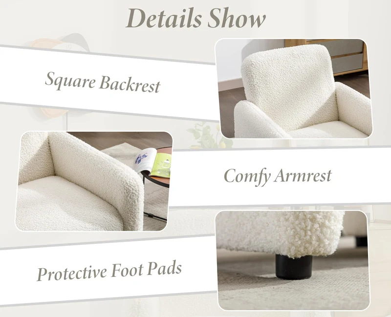chairus Chaise de Loisirs Rembourré en Fausse Fourrure Fauteuil Canapé 1 Place Modern Chaise Lounge pour Chambre Salon (Blanc)