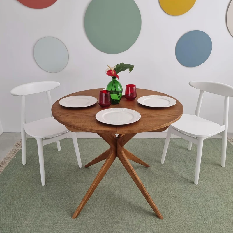 Ragaba Ronde Extensible Table à Manger 90cm Jubi Bois Chêne