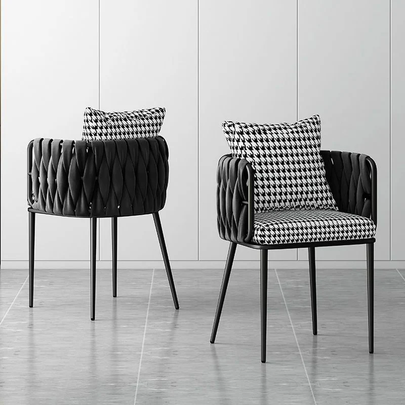 YBLANDRV Chaise De Salle à Manger, Ensemble 2 PièCes en Velours Noir Pied-De-Poule, Fauteuil en Cuir, Pieds en Bois Massif, AdaptéE Aux CaféS Et ThéS Au Lait (A)