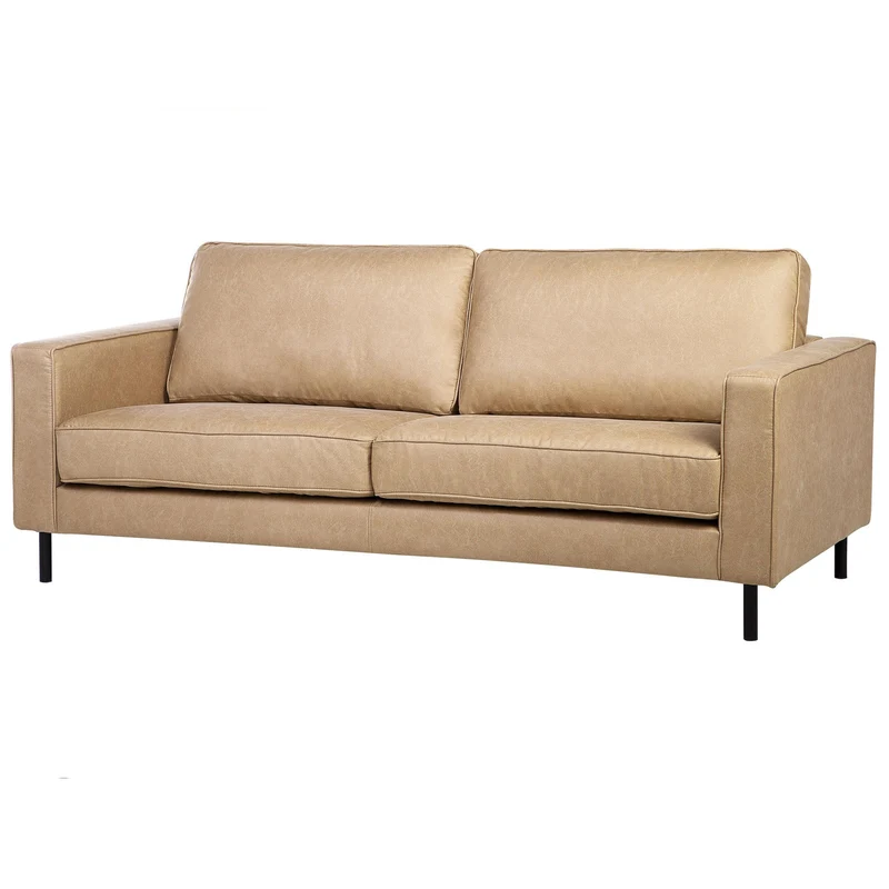 Beliani Canapé Fixe 3 Places en Cuir PU Beige Confort Optimal pour Salon au Design Moderne
