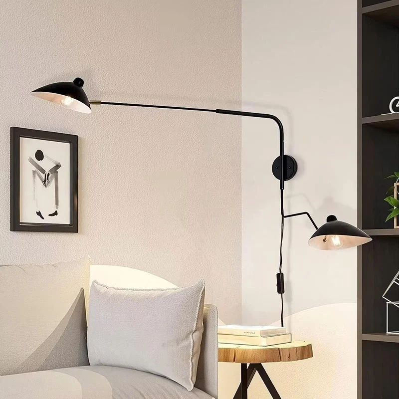 DESHOME Applique Murale avec Bras Articulé de Prise Noir 120cm Lampe Murale Industrielle Vintage Intérieur Longue Lumière Murale avec Câble et Interrupteur, pour Salon/Chevet/Bureau/Chambre d'Enfant