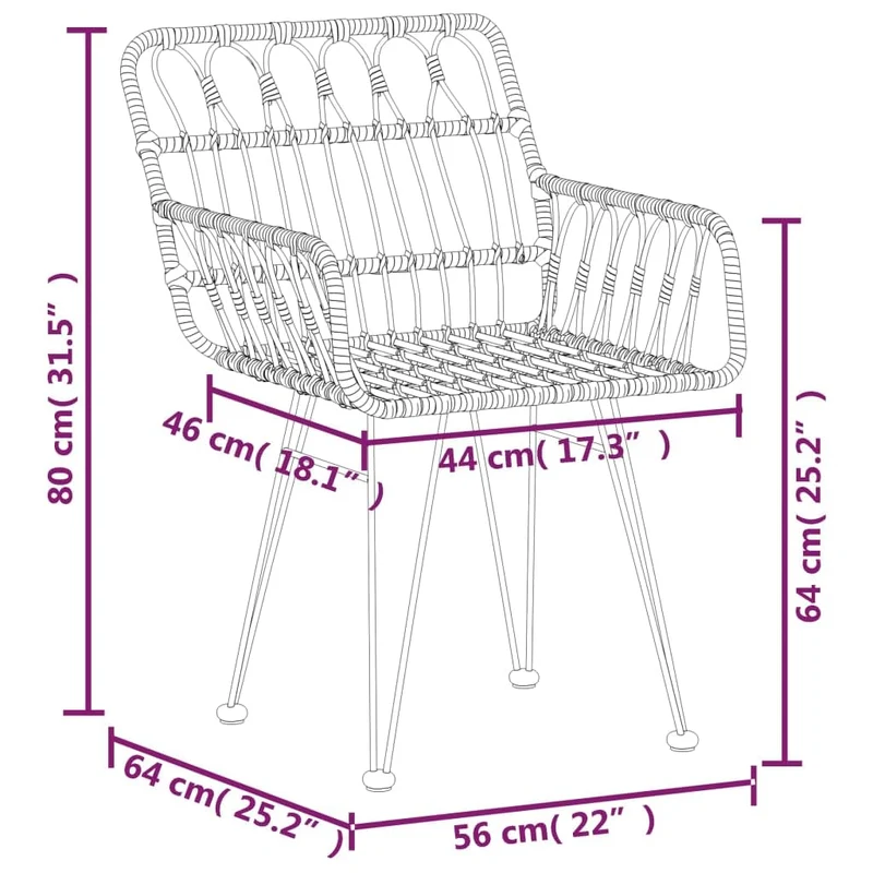vidaXL Chaises de Jardin 2 pcs et accoudoir 56x64x80 cm Résine tressée, Chaise à dîner, siège de Salle à Manger, Chaise de Patio