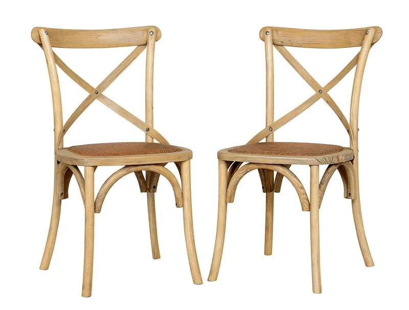 Biscottini Lot de 2 chaises de salle à manger en bois massif - Chaise cuisine et salon en rotin - Chaises d extérieur et intérieur - Chaise en peluche Rustica Cross - Siège rembourré Thonet Vintage