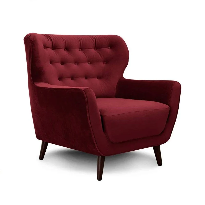 Cavadore Abby Fauteuil avec Capitonnage à Boutons, Style Rétro, Aspect Velours , 87 x 89 x 88 cm, Rouge