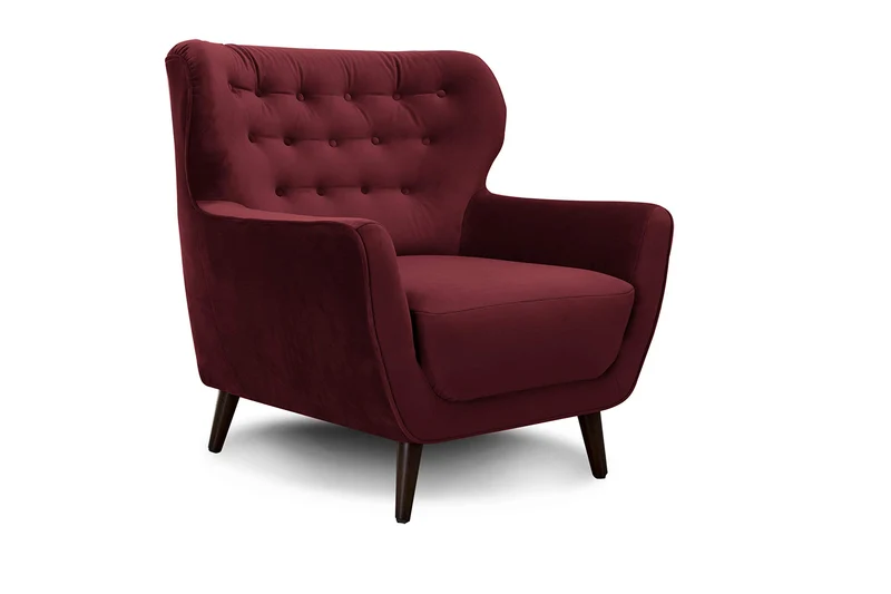 Cavadore Abby Fauteuil avec Capitonnage à Boutons, Style Rétro, Aspect Velours , 87 x 89 x 88 cm, Rouge