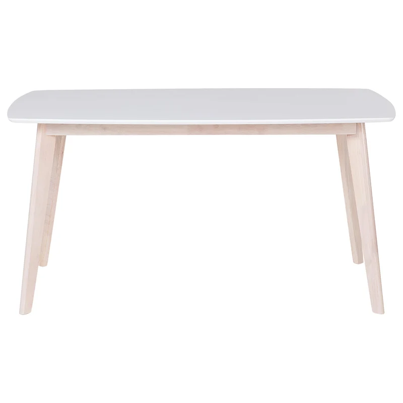 Beliani Table de Salle à Manger 150 x 90 cm en MDF Blanc Mat et Bois d'Hévéa Clair Santos