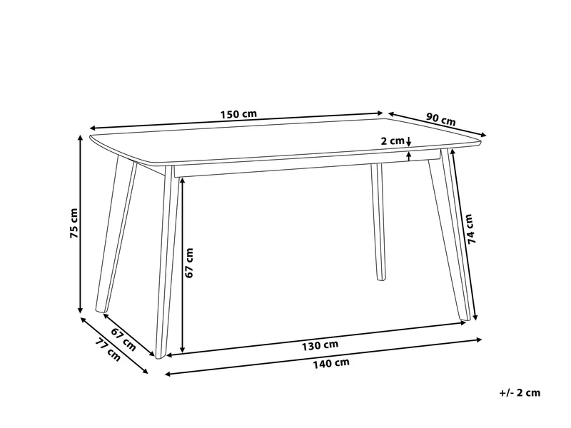 Beliani Table de Salle à Manger 150 x 90 cm en MDF Blanc Mat et Bois d'Hévéa Clair Santos