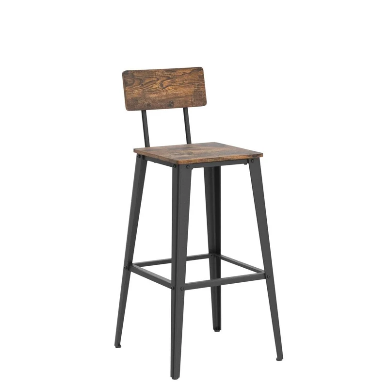 VASAGLE Tabouret Bar Industriel, Lot de 2, Chaise Bar Cuisine, avec Dossier, Cadre en Acier, Montage Facile, Style Industriel, Marron Rustique et Noir d'encre LBC078B01