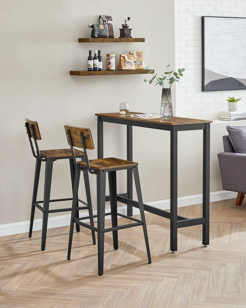 VASAGLE Tabouret Bar Industriel, Lot de 2, Chaise Bar Cuisine, avec Dossier, Cadre en Acier, Montage Facile, Style Industriel, Marron Rustique et Noir d'encre LBC078B01