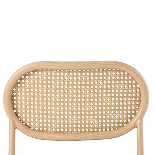 Lot de 4 chaises de salle à manger modernes avec coussins ovales en polyuréthane et dossier en rotin - Simples - Avec quatre pieds en métal - Rembourrées - Pour salon et chambre à coucher - Marron