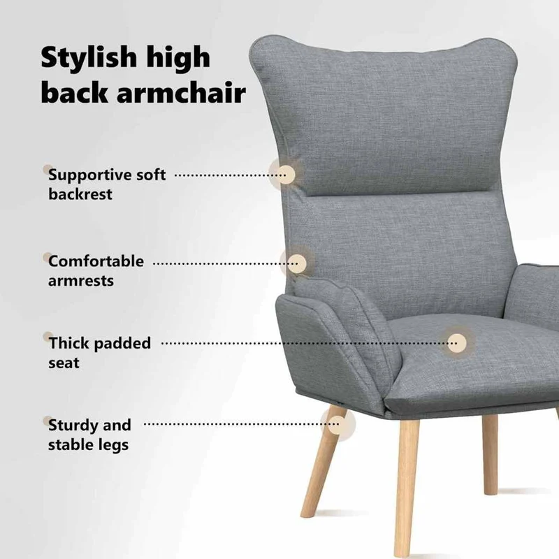 vidaXL Fauteuil Gris Clair 69 x 74 x 93 cm Tissu, Fauteuil, Design Moderne, Polyester Durable, Assise pour Salon, Cozy, Chaise Ergonomique, Cadre en Bois Massif, Style Compact