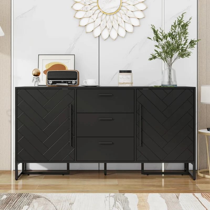Zepneiy Buffet élégant avec 2 Portes et 3 tiroirs pour Salle à Manger, Cuisine et Salon, Noir