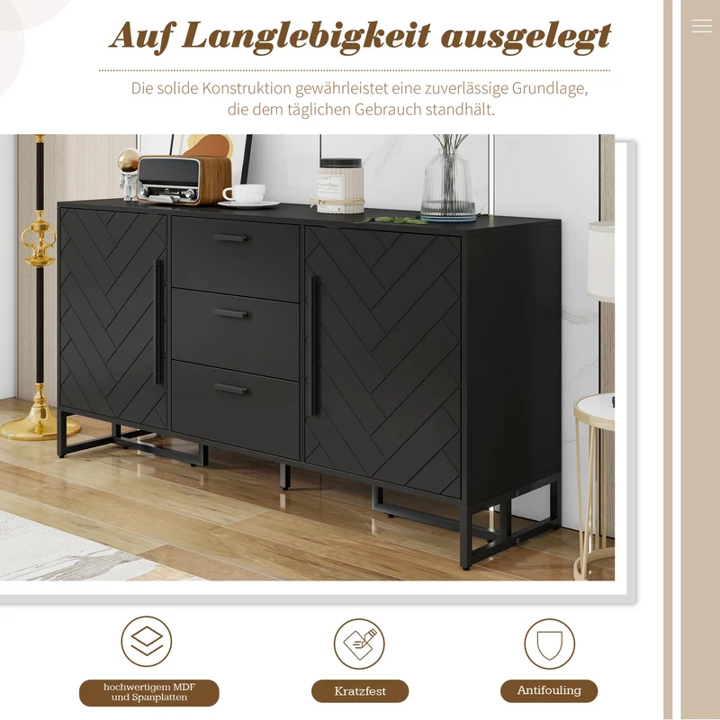 Zepneiy Buffet élégant avec 2 Portes et 3 tiroirs pour Salle à Manger, Cuisine et Salon, Noir