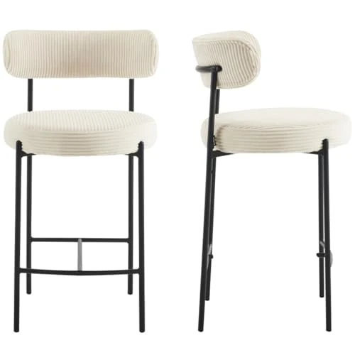 HOMIFAB Lot de 2 tabourets de Bar en Velours côtelé Beige - Evora