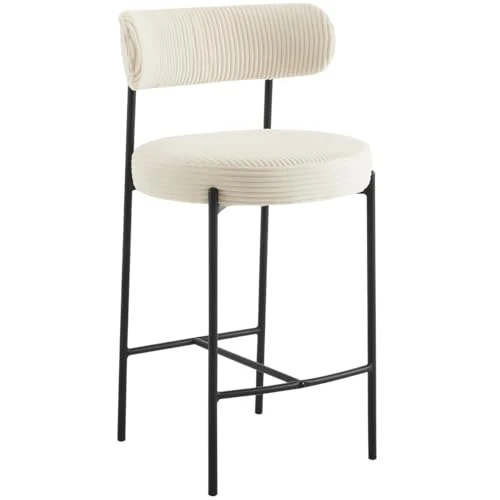 HOMIFAB Lot de 2 tabourets de Bar en Velours côtelé Beige - Evora