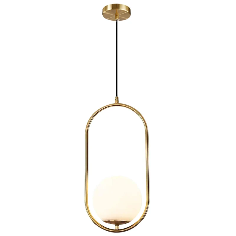 KCO Lighting Suspension Luminaire Rétro Réglable Dorée Avec Boule en Verre Blanc de 15cm pour Restaurant, Salon, Chambre à Coucher, Cuisine, Bar, Couloir