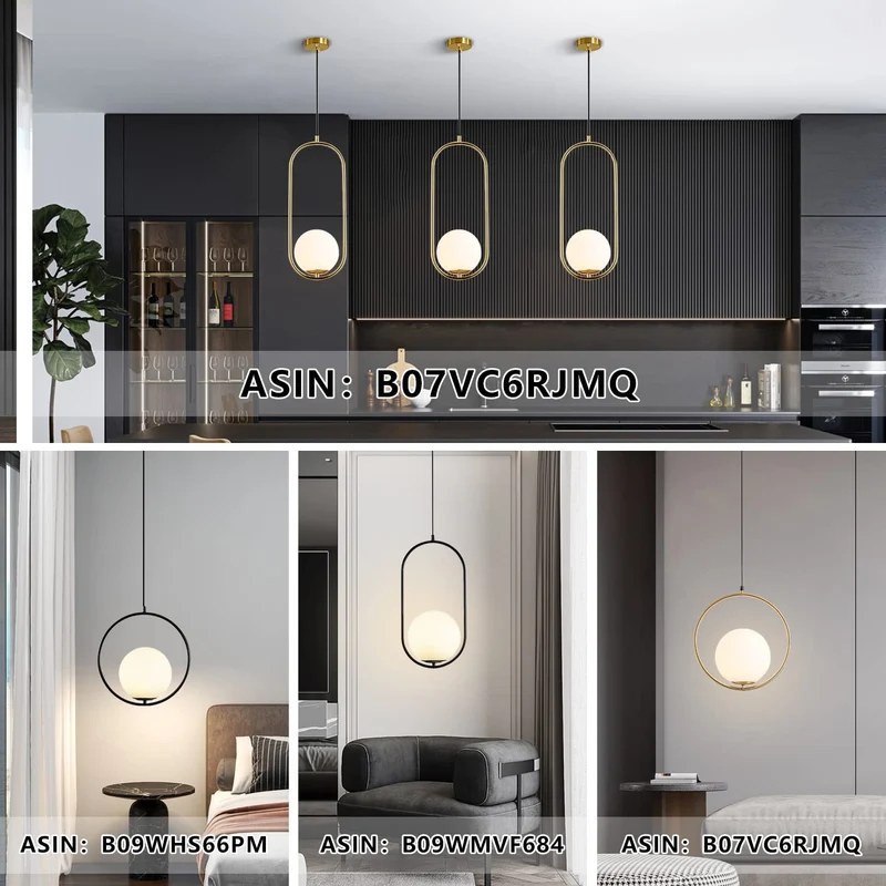 KCO Lighting Suspension Luminaire Rétro Réglable Dorée Avec Boule en Verre Blanc de 15cm pour Restaurant, Salon, Chambre à Coucher, Cuisine, Bar, Couloir