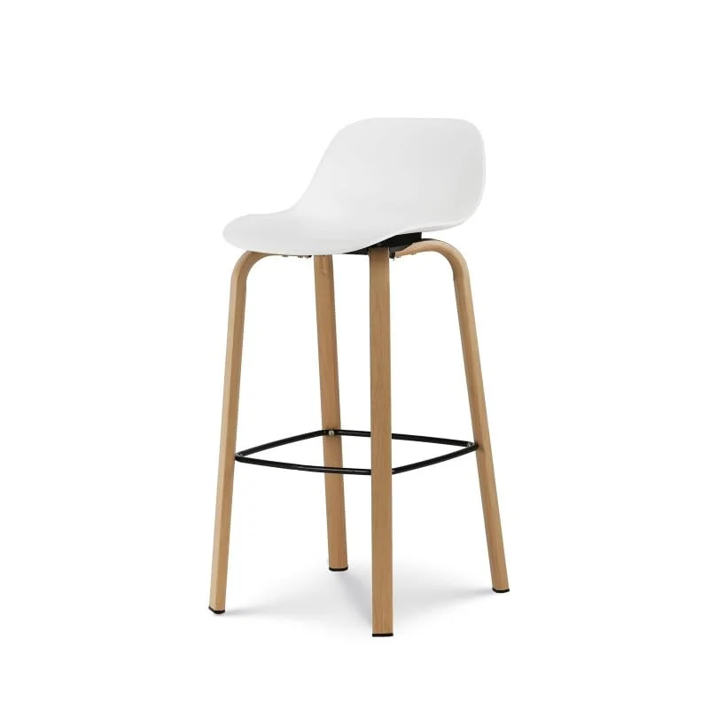 Kosmi Tabouret de Bar Blanc Style scandinave avec Pieds Effet Bois en métal - Hauteur 76cm