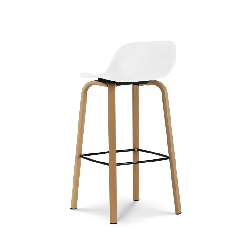 Kosmi Tabouret de Bar Blanc Style scandinave avec Pieds Effet Bois en métal - Hauteur 76cm