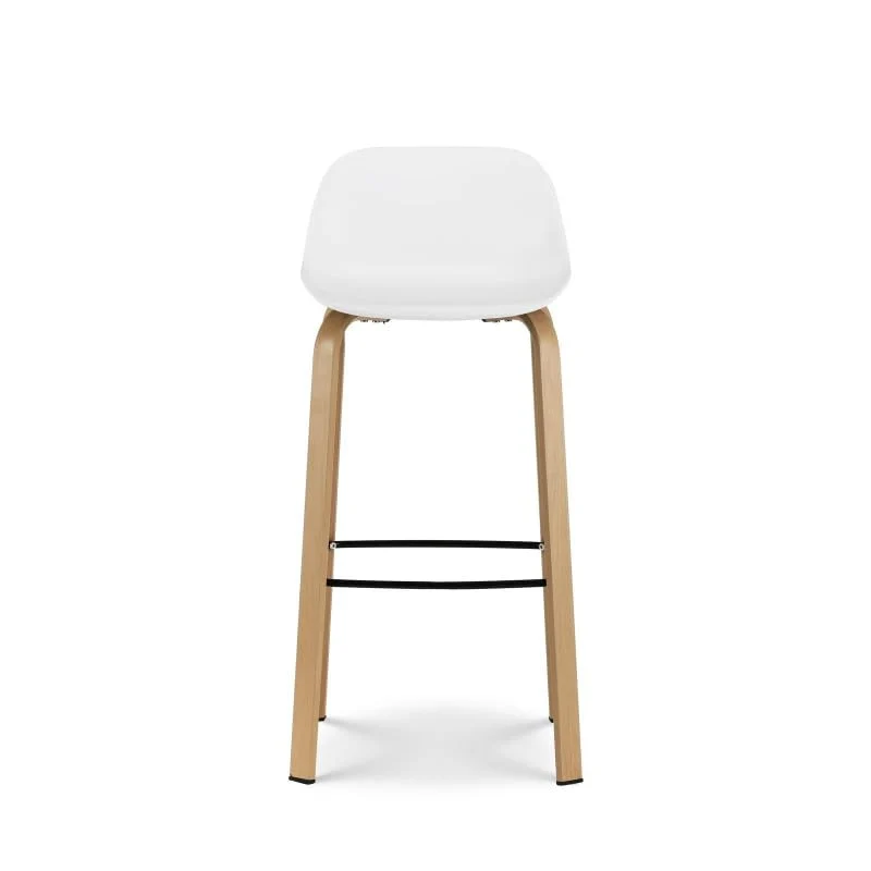Kosmi Tabouret de Bar Blanc Style scandinave avec Pieds Effet Bois en métal - Hauteur 76cm