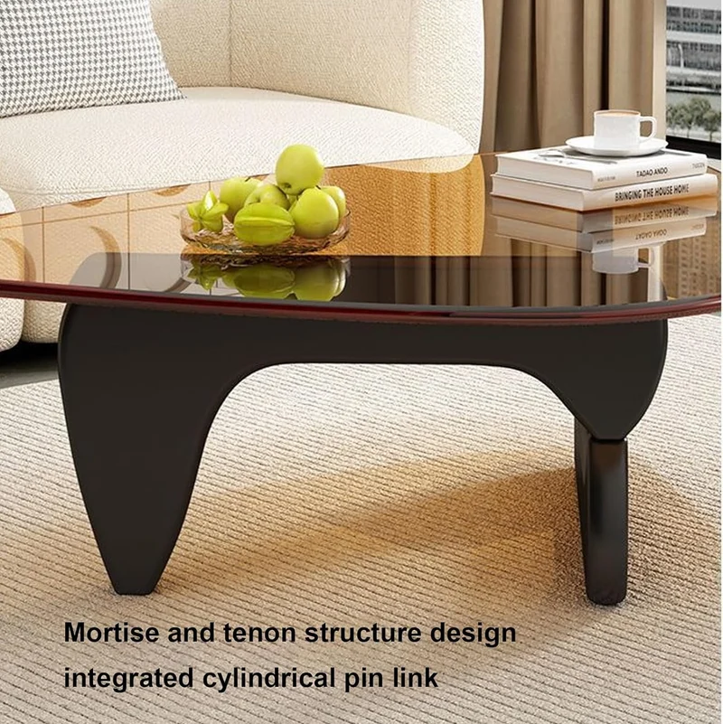 QWPDWA Table Basse Moderne Triangulaire en Verre, Base en Bois Massif et Plateau en Verre Transparent, pour Salon, Patio, Étude