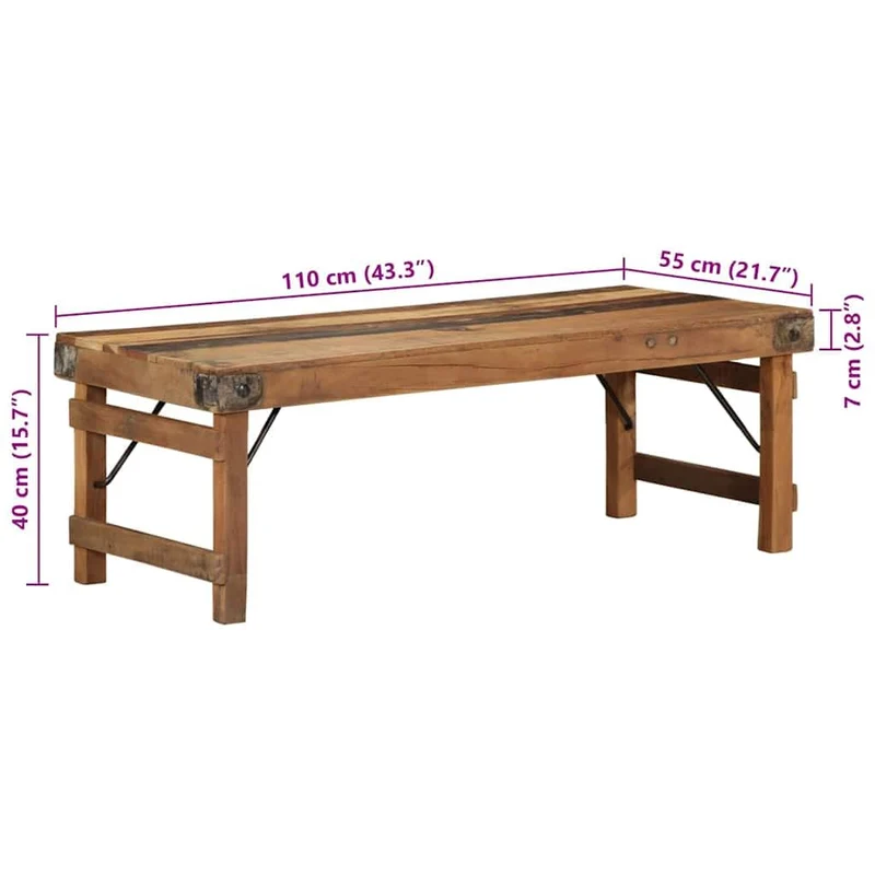vidaXL Table Basse Marron 110 x 55 x 40 cm Bois de récupération Massif, Table Basse Rustique, rectangulaire, Meuble Fait Main, Bois Dur, déco Vintage, Design Solide pour Salon