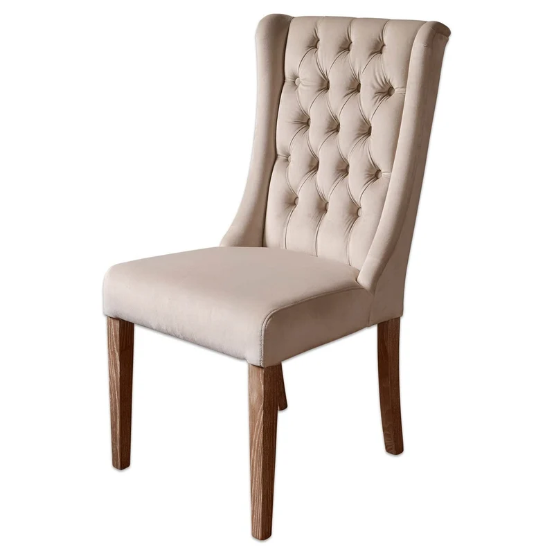 Loberon Chaise Sudbury - frêne, Velours Polyester - H/L/P env. 104/51 / 63 cm - crème, crème