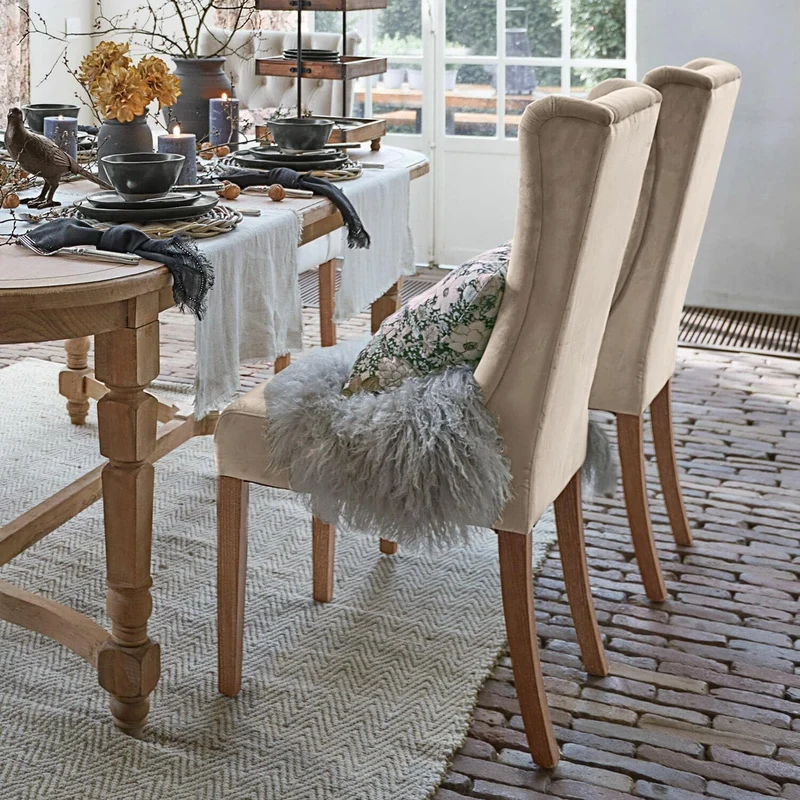Loberon Chaise Sudbury - frêne, Velours Polyester - H/L/P env. 104/51 / 63 cm - crème, crème