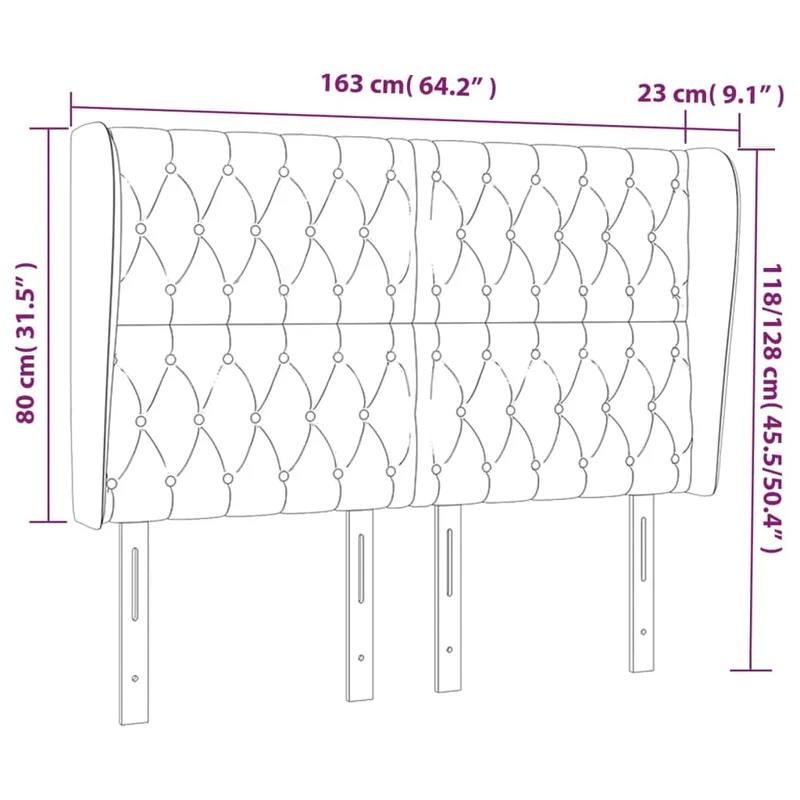 vidaXL Tête de Lit avec Oreilles Meuble de Chambre à Coucher Accessoire de Lit Double Tête de Cadre de Lit Bleu Foncé 163x23x118/128 cm Velours
