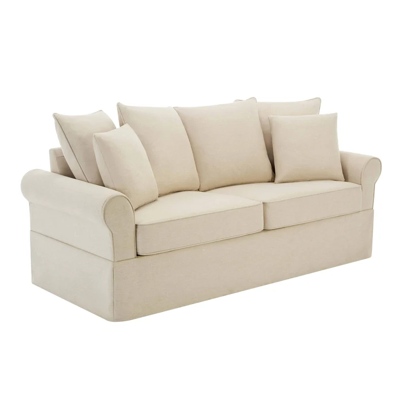 Oviala Canapé Droit 3 Places en Polyester écru L 200 cm