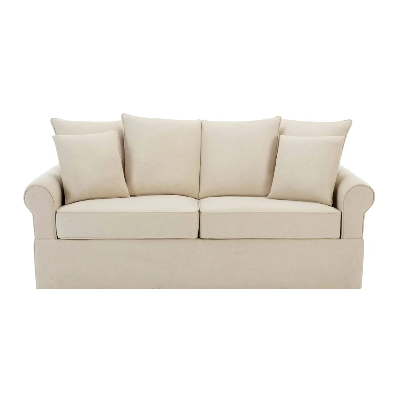 Oviala Canapé Droit 3 Places en Polyester écru L 200 cm