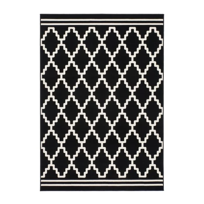 Paris Prix Tapis Imprimé Losange à Poils Courts Lina Noir 160 x 230 cm